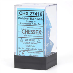 CHX27416 - SET DE 7 DÉS - FROSTED - BLEU CARAÎBE/BLANC