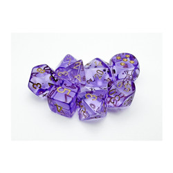 CHX30059 - SET DE 8 DÉS - TRANSPARENT VIOLET CLAIR/ OR