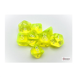 CHX30061 - SET DE 8 DÉS - TRANSPARENT JAUNE FLUO / BLANC