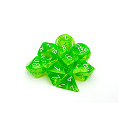 CHX30062 - SET DE 8 DÉS - TRANSPARENT VERT RADIEUX / BLANC