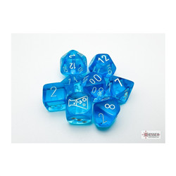 CHX30063 - SET DE 8 DÉS - TRANSPARENT BLEU TROPICAL / BLANC