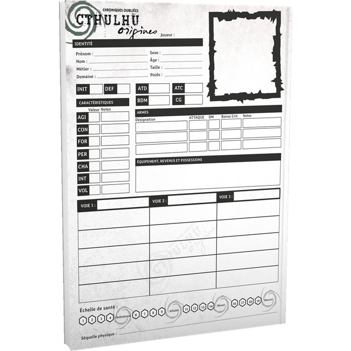 CTHULHU ORIGINES : BLOC DE FEUILLES DE PERSONNAGE CTHULHU ORIGINES : BLOC DE FEUILLES DE PERSONNAGE